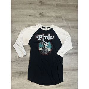 American Apparel T-Shirt Top 2013 Pink Music‎ Womans Small Black 3/4 Sleeve Crew